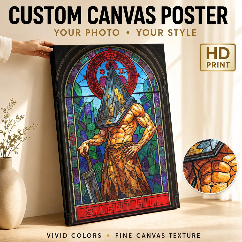 Silent Hill Pyramid Head Stained Glass Canvas Print Poster Custom Photo Modern Aesthetic Canvas Wall Art for Dining Room Decor