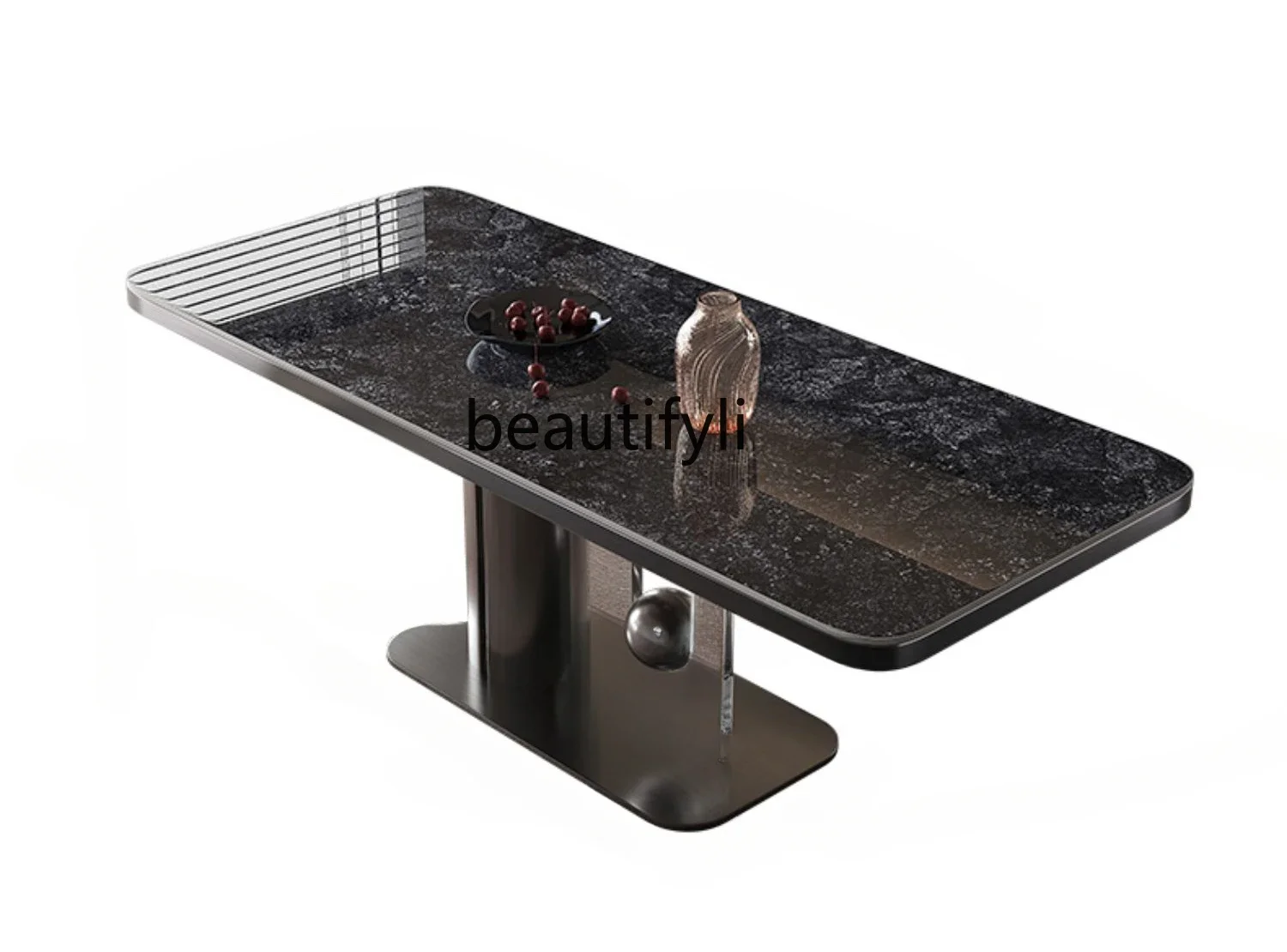 

Light luxury rock slab dining table Italian minimalist rectangular high-end luxury stone designer modern simple dining table