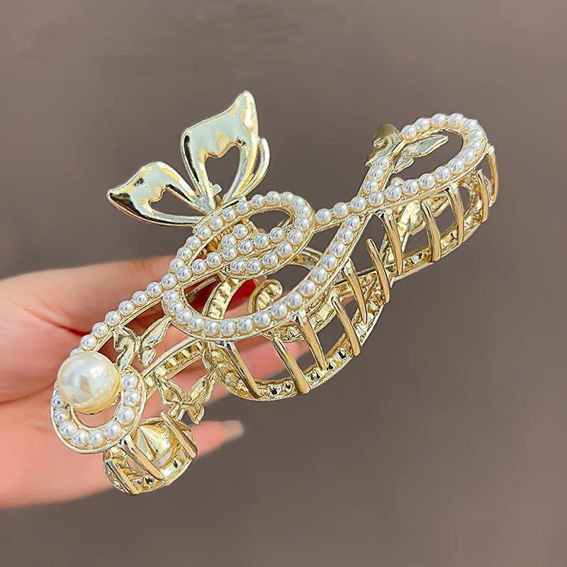 New Women Elegant Music Note Shape Hair Claw Luxury Rhinestone Decor Ponytail Hair Claw Clips Girls Headwear Fashion Accessories