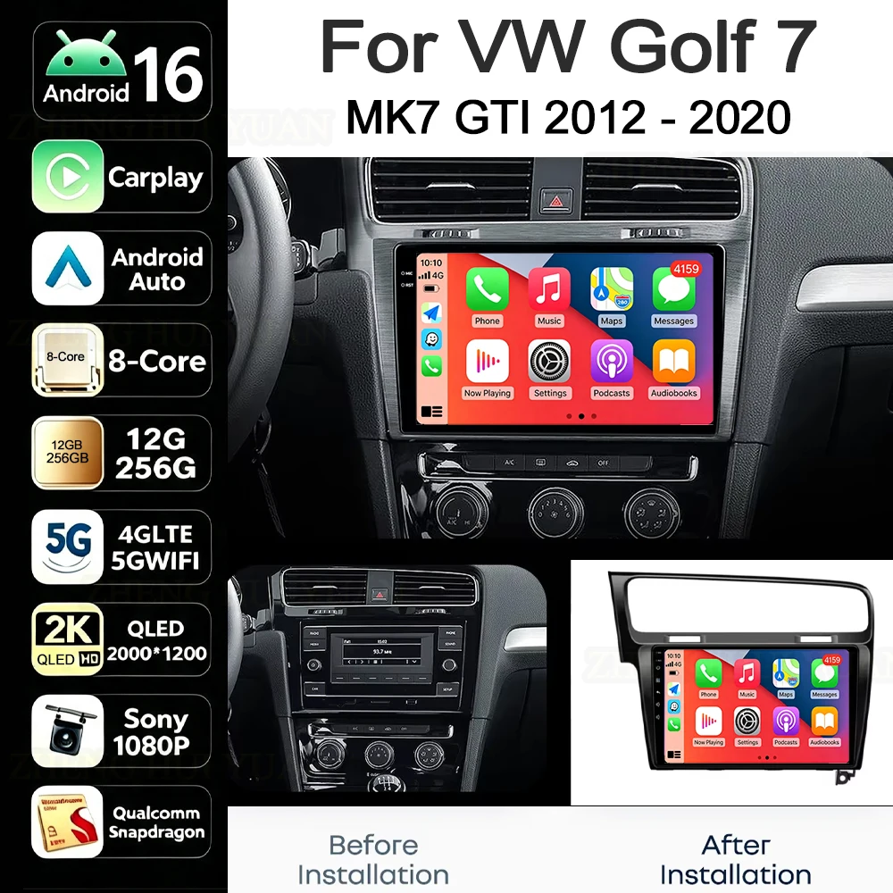 For Volkswagen 2012 - 2022 VW Golf 7 MK7 Android 16 Car Radio Navigation Android Auto Stereo Multimedia Player Screen Carplay 4G