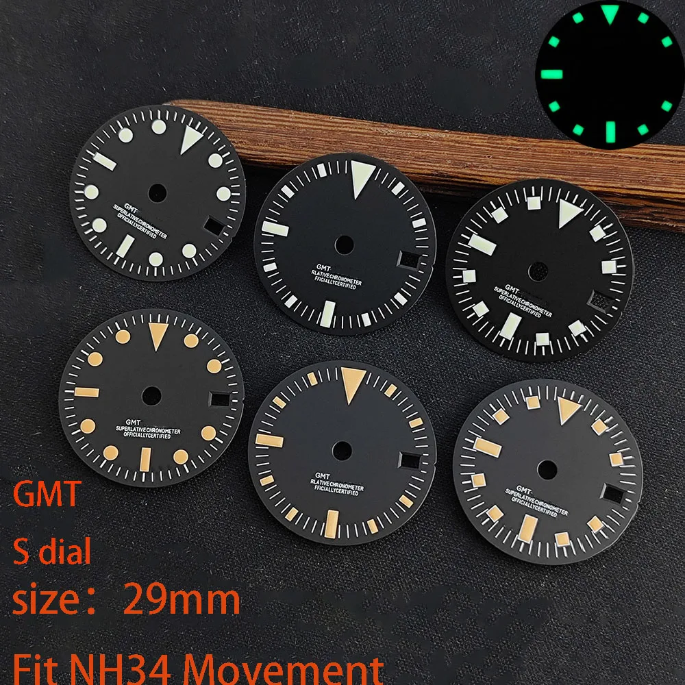 29.0mm NH34 dial S dial green luminous suitable for NH34 movements watch accessories repair tool