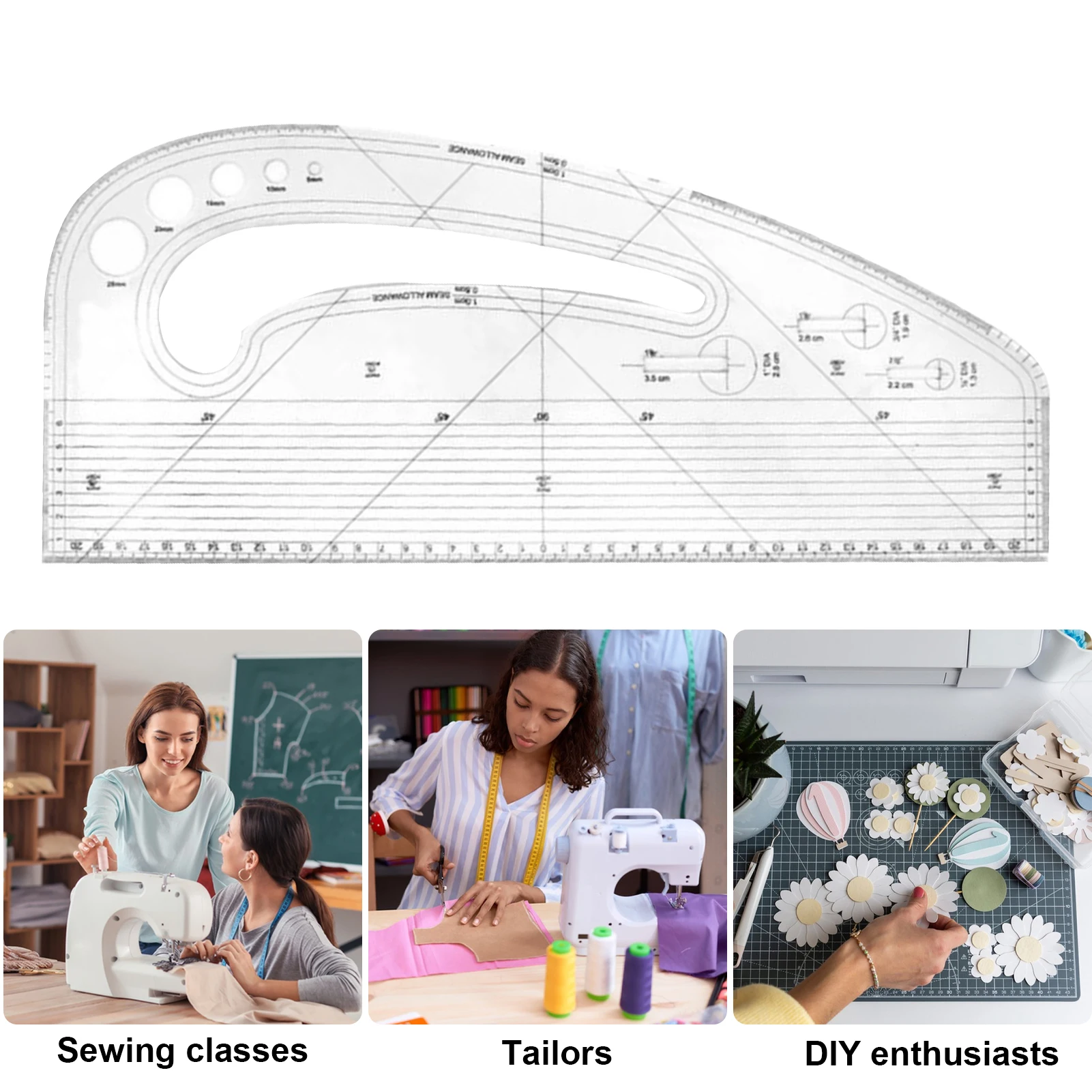 Acrylic Pattern Making Ruler 10"x4.7" Acrylic Crafts Sewing Template for Designers Tailors Metric Measurement Tool