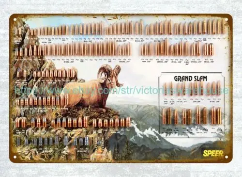 & decor Speer Bullet Caliber Handgun Ammunition Cartridge Board metal tin sign