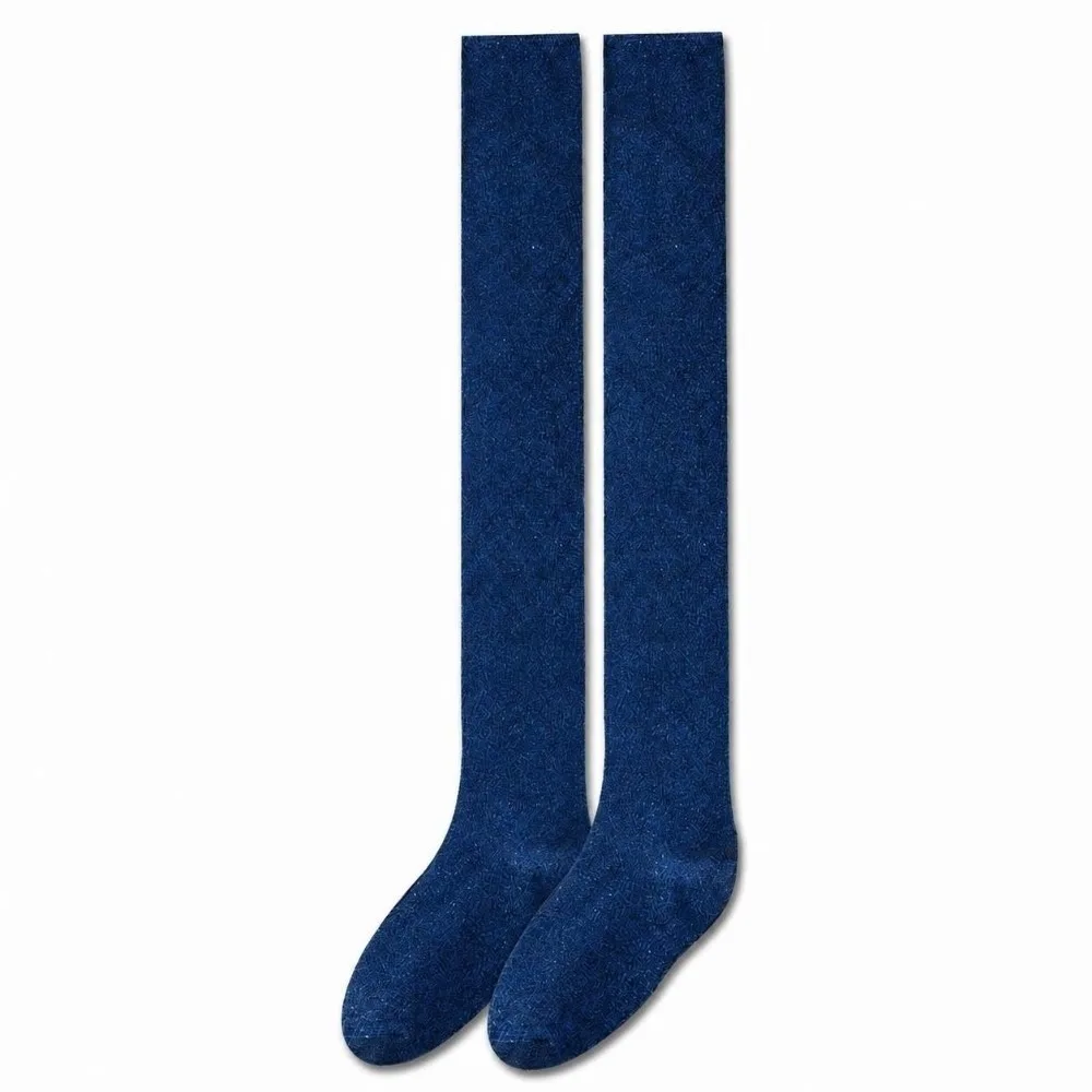 1 Pair Glitter Finish Over Knee High Socks Soft Silky Texture Stretchable Length Shiny Glitter Socks Breathable