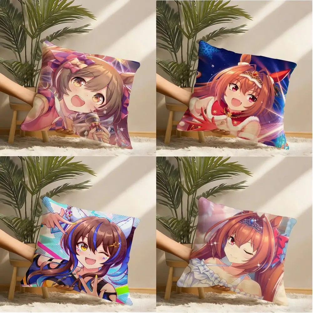 U-Uma M-Musume Pretty Derby Cushion Cover Natural Linen Organic Fabric Double-Sided Printing Sofa Home Decor Gift Pillow Cover