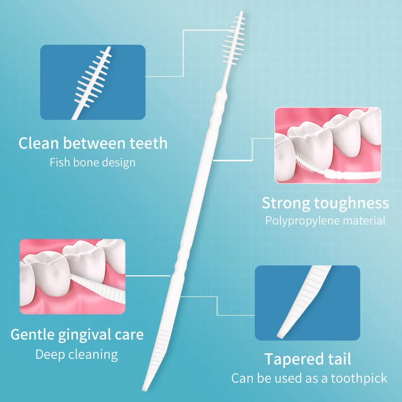 Kingubznis 60pcs Portable Plastic Toothpicks Teeth Cleaning Tools Orthodontics Brush Double End Tooth Pick Eco-friendly Product