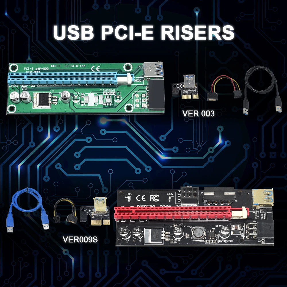 USB pcie-Eriserアダプターカード,ver003,ver009s,16x express,エクステンダー,1個