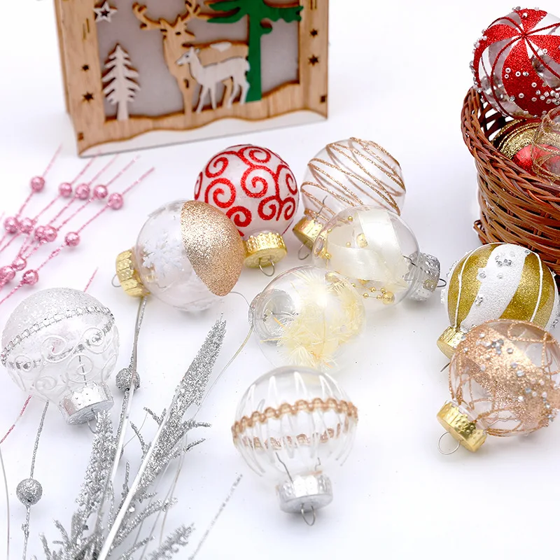 New Christmas Ball Transparent Ball Gold Plated Powder Pendant Pet Box 6cm7cm Hollow Round Plastic Christmas Tree Decoration