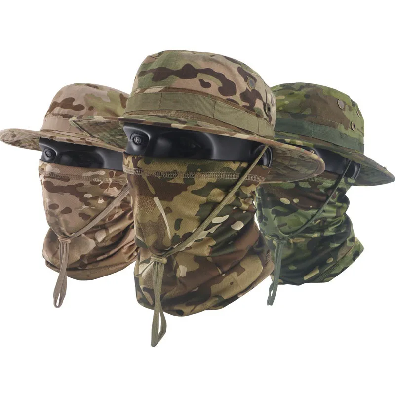 2Pcs/Set Wide-brimmed Hat Balaclava Mixed Set Men Sunscreen Boonie Cap Outdoors Hiking Camping Fishing Hat Sun Hat Fisherman Hat