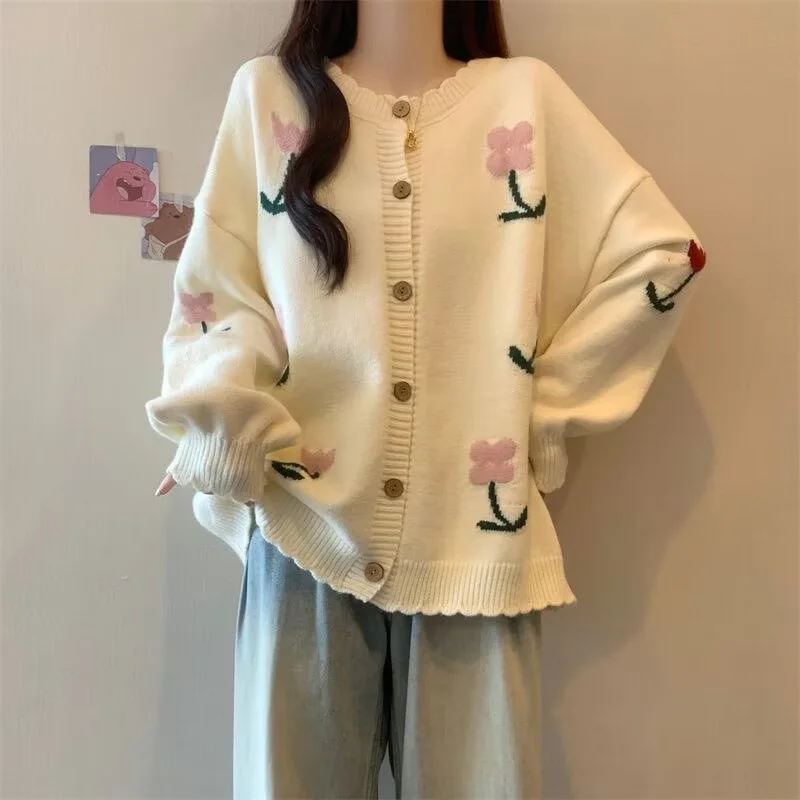 

New Cardigan for Women Woman Clothes Embroidered Flower Sweater Coat Women Spring and Autumn Loose Sweater Cardigan Coat Women