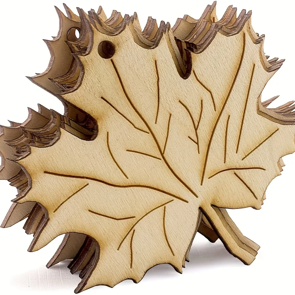 10pcs Unfinished Wooden Maple Leaf Hanging OrnamentsLaser Cut Wooden Maple Leaves Holiday Fall Theme Decoration