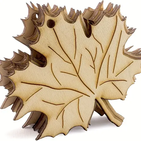 10pcs Unfinished Wooden Maple Leaf Hanging OrnamentsLaser Cut Wooden Maple Leaves Holiday Fall Theme Decoration