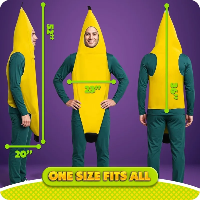 Zadin Banana Costume Adult Suit, Crazy Funny Banana 2026 Halloween Costume for Men Women Teen, Silly Peely Banana Hat Fruit view 5