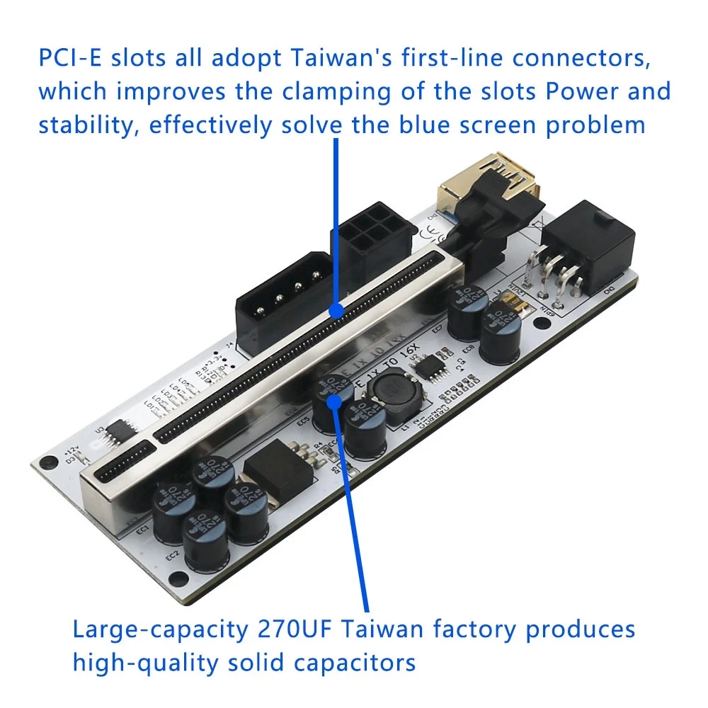 010X 010S Plus pci-e Riser Pcie 1x to16x Riser Card With 6 LED PCI Express 1X To 16X Adapter