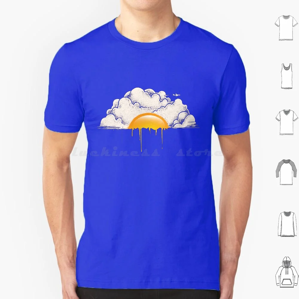 Camiseta de desayuno para hombre, mujer y niños, talla 6XL, con diseño de huevo, avión, nube, cielo, textura de fantasía, azul, humor, Sunny Side Up, silueta y efecto de goteo.