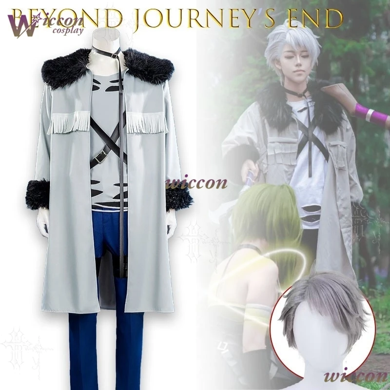 Frieren Long Silver Hair Pointed Ear Elf Mage Costume White Jacket Black Tights Gold Embroidery Elegant Anime Cosplay Outfit For - view 2