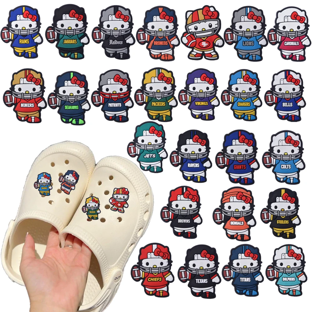 25-100pcs Mesuca Cartoon Hello Kitty Rugby Series  PVC Shoe Charms Accessories DIY Detachable Waterproof Shoe Decorations Gifts
