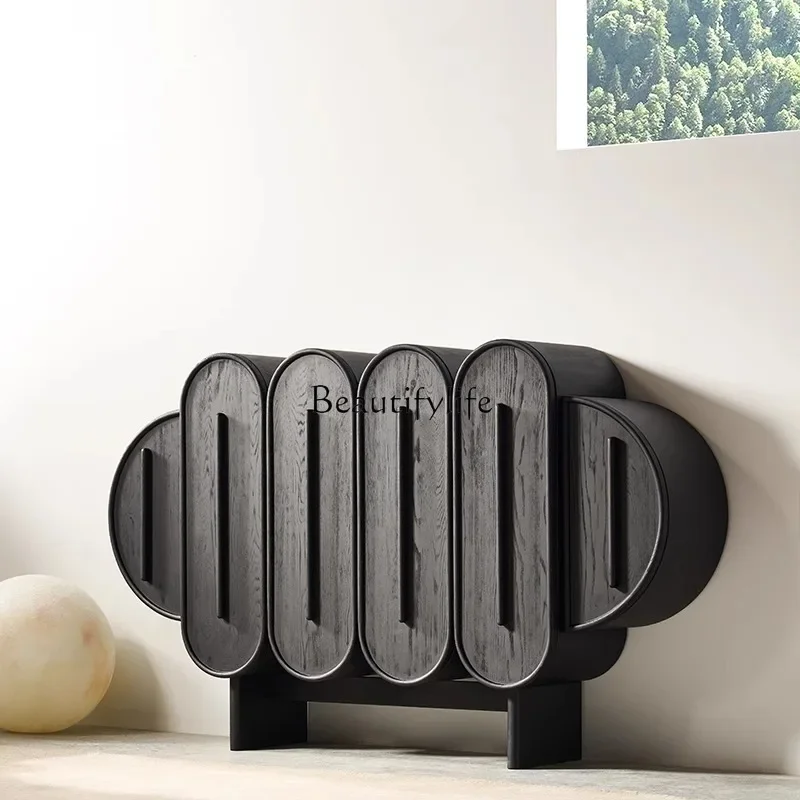 

5Italian retro style petal dining side cabinet entry door entrance entrance storage decorative cabinet