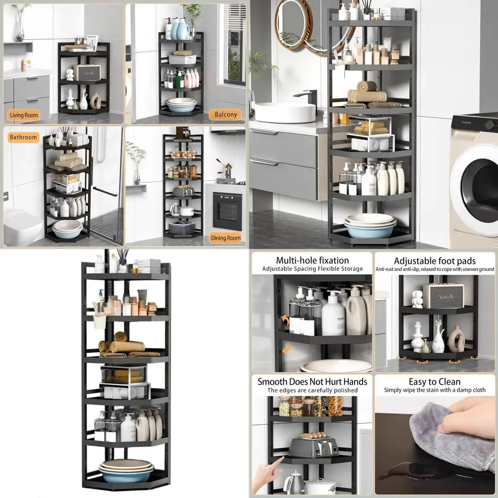 

Multi-Tier Corner Shower Caddy, Waterproof & Rust-Resistant, Adjustable Height, Storage for Shower Essentials & Kitchenware, Bla