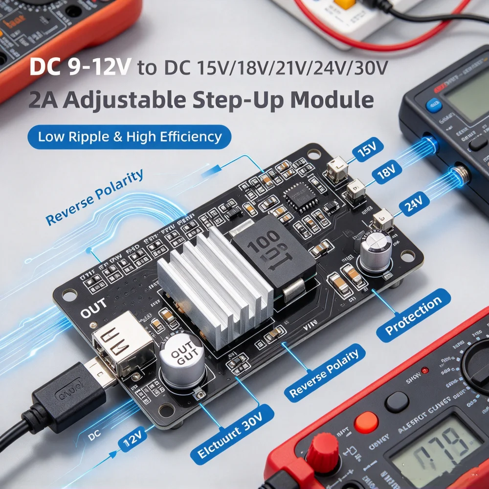 Dc-dc 9v-12v To 15v 18v 21v 24v 30v 2a High Current Adjust Boost Power Supply Module With Short Circuit Over Hot Protection