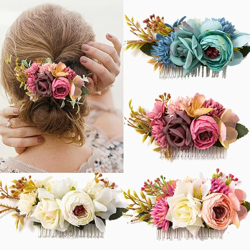 

Beach Vacation Bohemian Flower Hair Combs Hairpin Women Girls Travel Photography Accessories Headdress Bridal Headwear Ornament