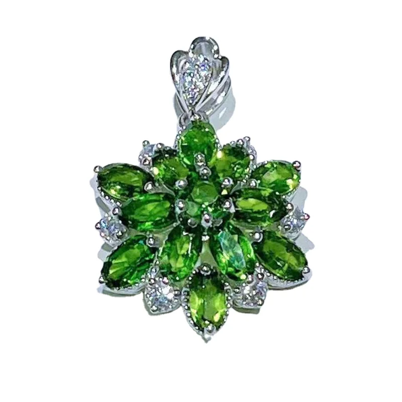 SACE GEMS New  925 Sterling Silver Raw 3*5MM Natual Diopside Pendant Necklace for Women Engagement Cocktail Party Fine Jewelr