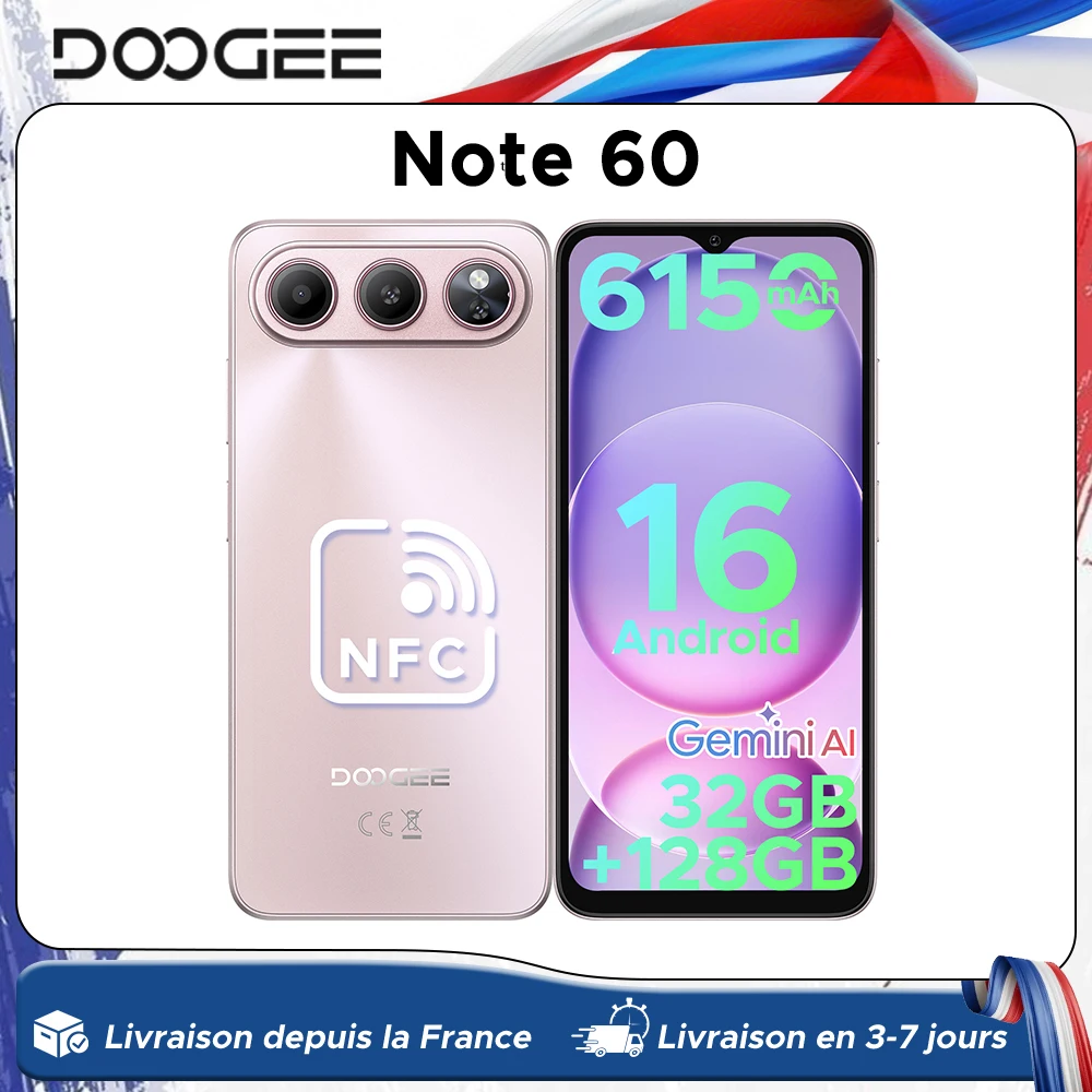 Smartphone Doogee Note 60, batteria da 6150 mAh, schermo da 6,56 pollici, 32 GB (3+29), 128 GB, fotocamera principale da 13 MP, processore Unisoc T7225, sistema operativo Android 16, telefono