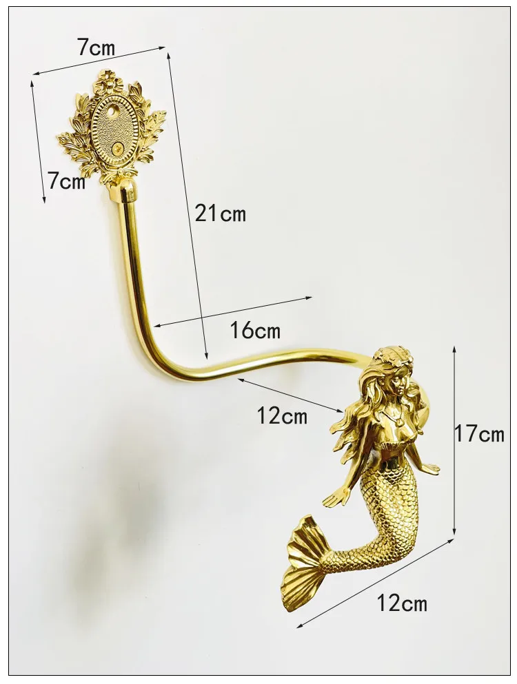 American Pair Of Brass Garlands Mermaid Figurines Curtain Hooks Hallway Golden Hooks Creative Luxury Decorative Wall Hooks