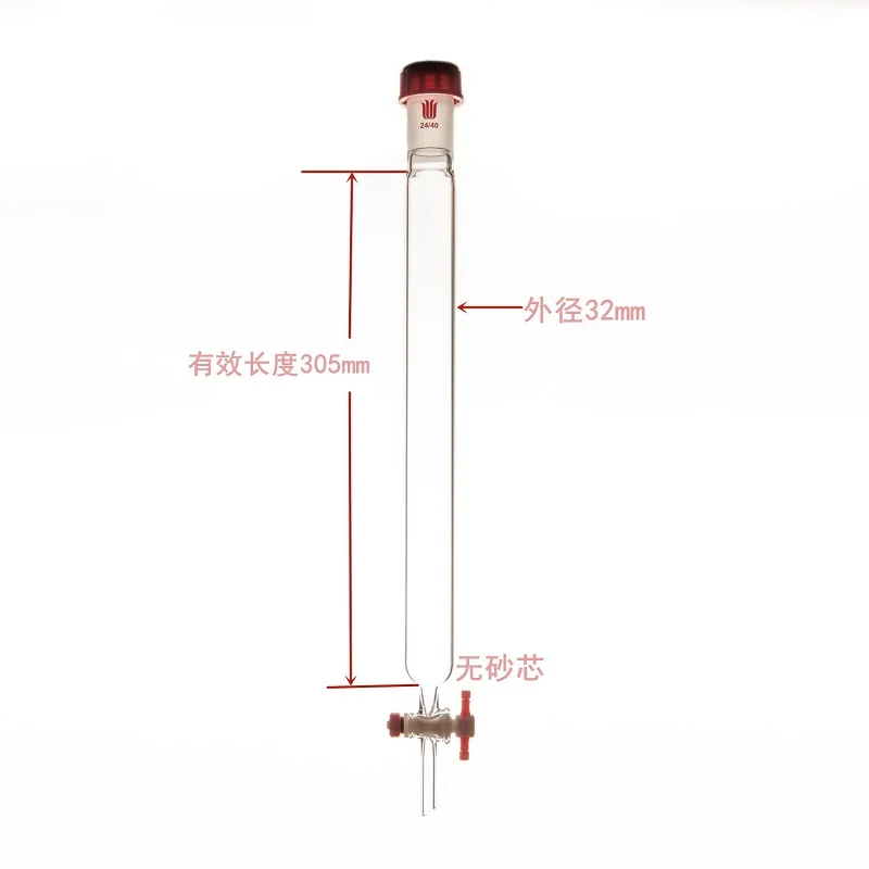 Synthware Chromatografische Kolom Met Externe Schroefdraad Poort 24/40, Geen Zandkern, Geen Aansluiting, 2Mm Ptfe Diafragma Ventiel, C40