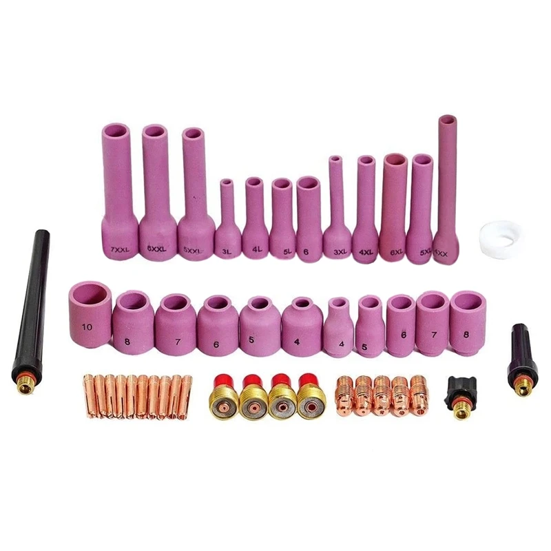 

46Pcs TIG Welding Torch Stubby Gas Lens Replacement Parts For WP9 WP20 TIG Back Cap Collet Bodies Spares Kit Durable Practical