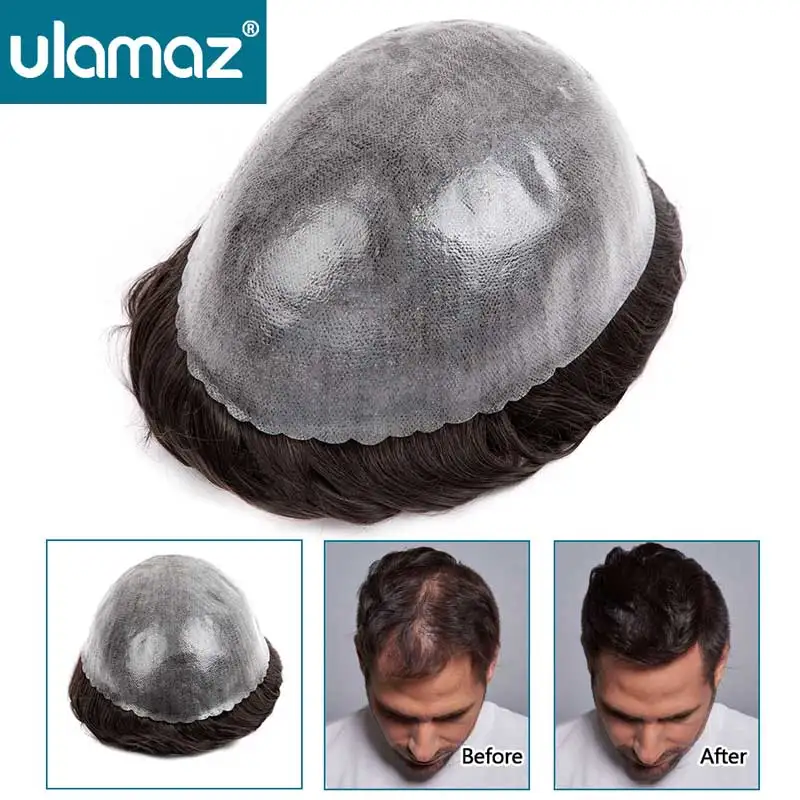 Toupee Real Hair Men Wig 0.1-0.12mm Skin Wigs Hair For Men Capillary Male Hair Prosthesis 100% Human Hair Wigs Pu Hair System