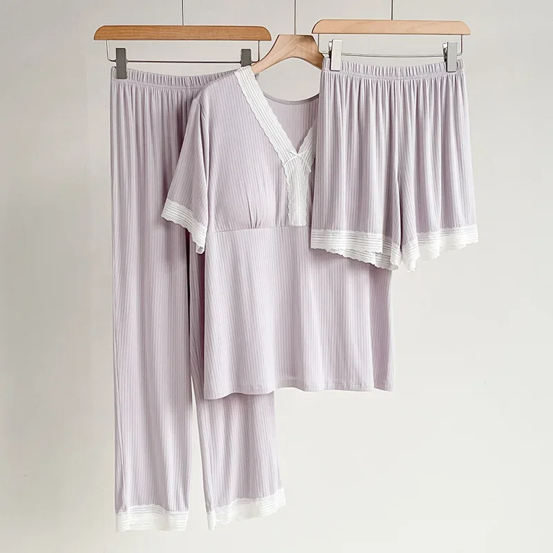 

Новинка 2025, женский летний тонкий пижамный комплект, топ с короткими рукавами, свободные брюки, комплект из двух предметов, домашняя одежда, женский костюм для домашнего обслуживания