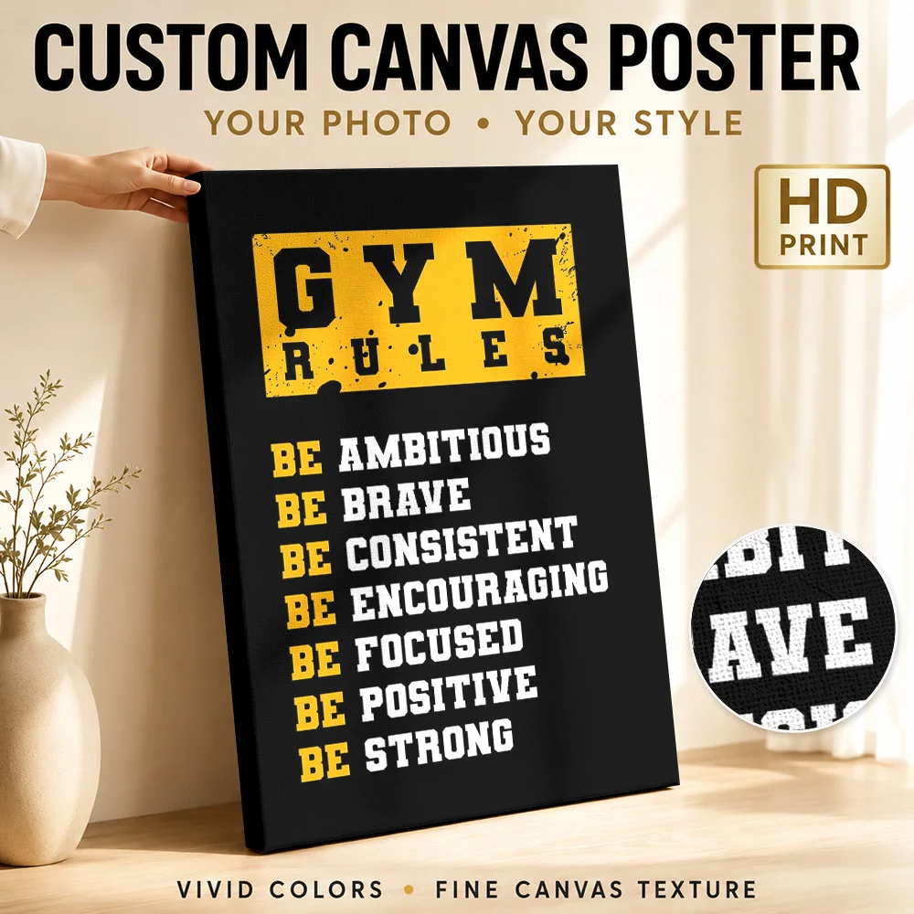 Gym Rules Motivational Framed Canvas Poster Custom Motivational Typography Wall Paintings Decoration for Bedroom Ready to Hang