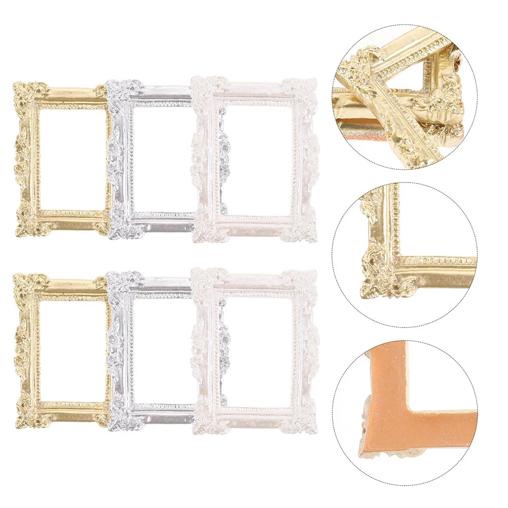 6 stks Vintage Miniatuur Fotolijst Mini Hars Fotolijst Voor Diy Ambachten Telefoon Case Decor Kleine Decoratie Props