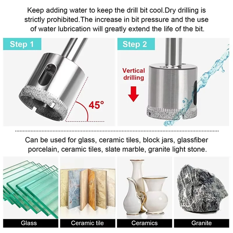 

A69E15PCS Diamond Hole Saw Kit 6-50Mm Hollow Core Drill Bits For Drilling Glass Stone Tile Bottles Drill Bits Set Tools