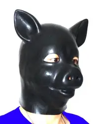 Mould 3D Black full head latex pig hood fetish slave mask hood open eyes fetish hood