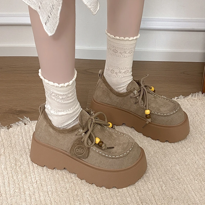 

Новинка 2024, высококачественная обувь на толстой подошве, женские одинарные туфли, увеличивающие рост, универсальные повседневные лоферы в стиле ретро, Женская Обувь