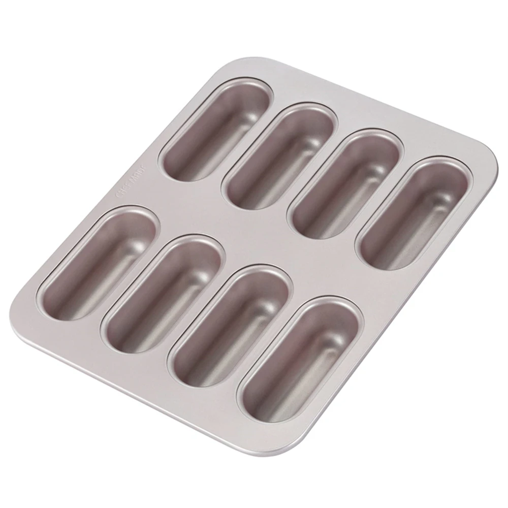 

CHEFMADE 8-Cavity Hot Dog Loaf Pan 4.5 inch Non-Stick Hotdog Molds for Homemade Hotdog Bread Cake Baking Tray Kitchen Bakeware