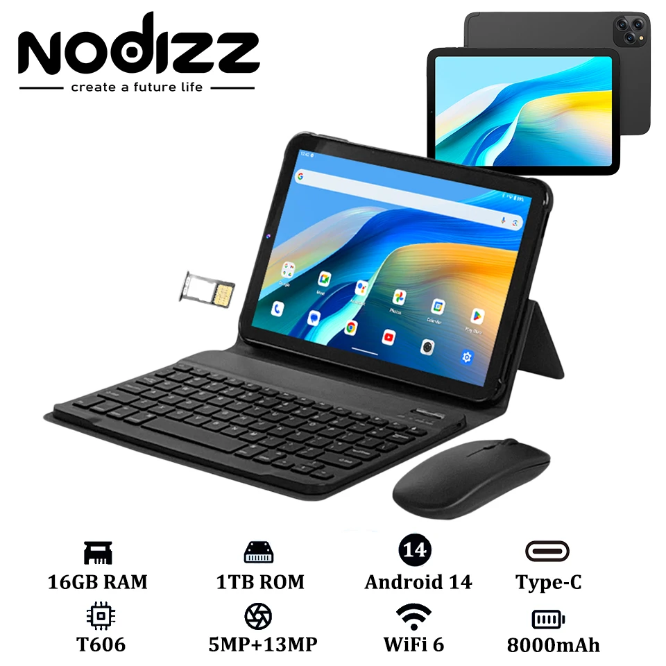 

Новый 10,1-дюймовый планшет Nodizz Npad16 T606, восьмиядерный процессор Android 14 1280*800, IPS, 16 ГБ ОЗУ, 1 ТБ ПЗУ, WIFI6, двойная камера, 5 МП + 13 МП, планшеты Type-C