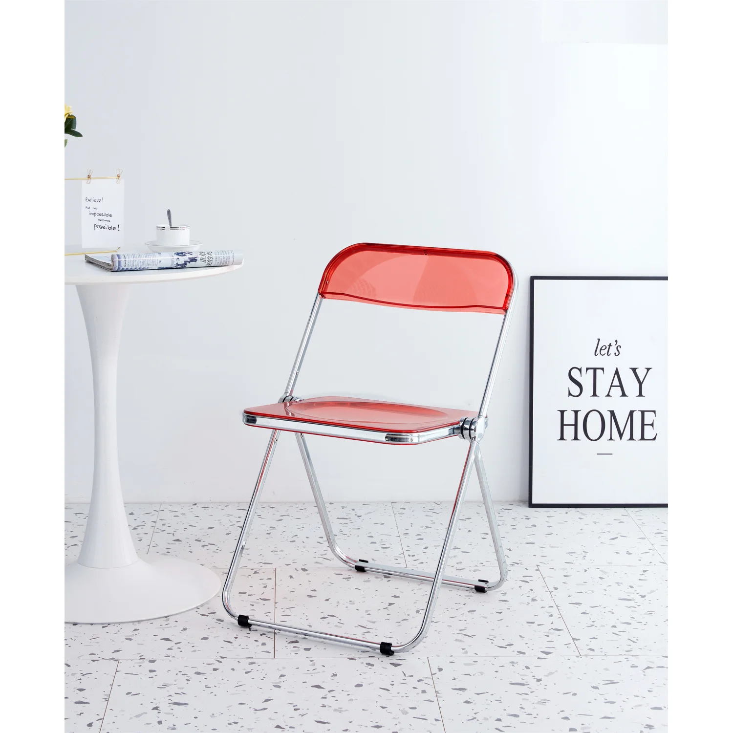 

RED Clear Transparent Folding Chair Chair Pc Plastic Living Room Seat
