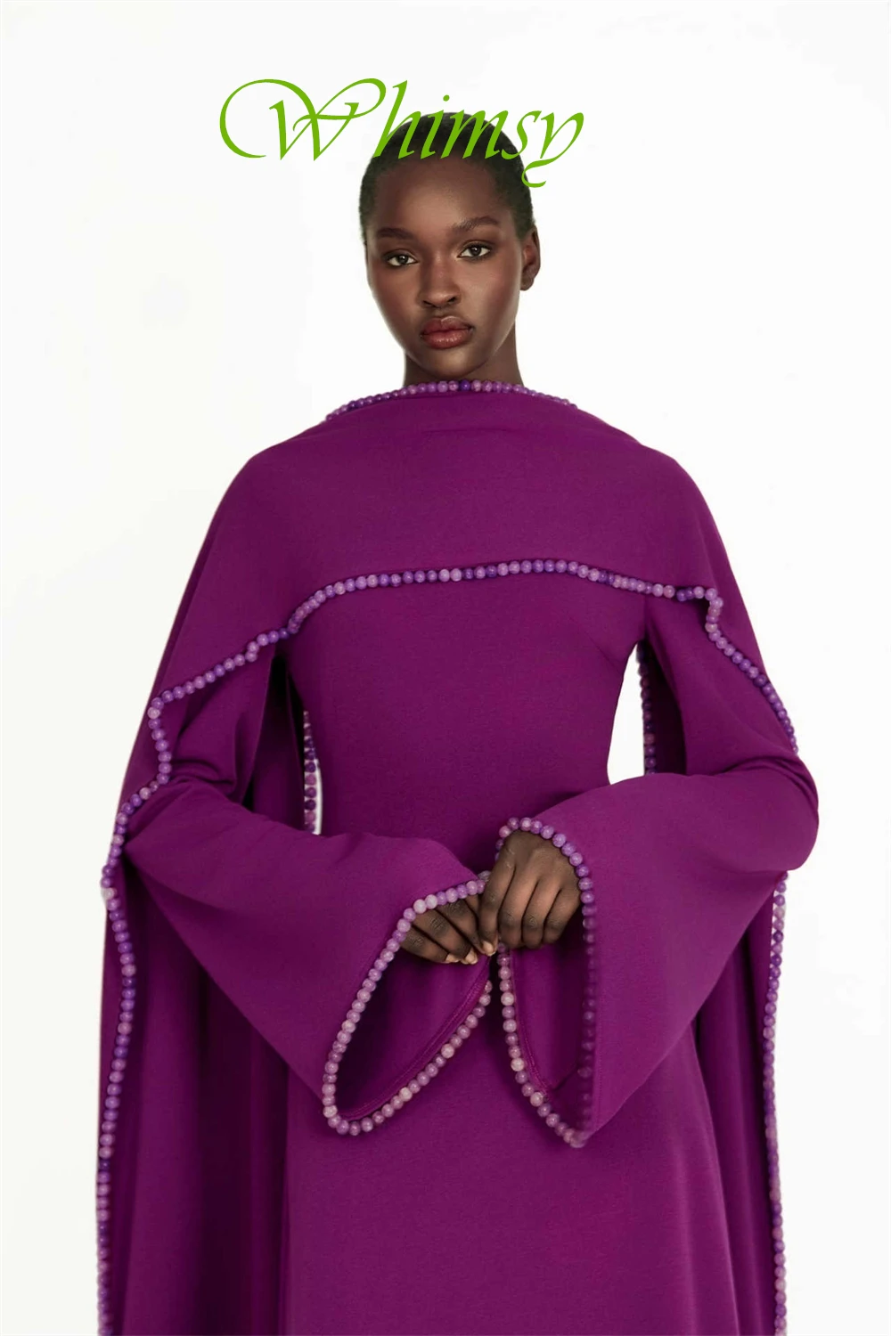 Abito da sera classico personalizzato con colletto alto in jersey Abiti semplici da ritorno a casa a maniche lunghe Abiti moderni per occasioni su misura con perline