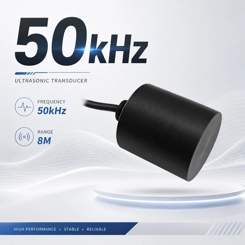 50 kHz ultrasonic transducer for air distance measurement with a measuring range of 8 m for robotic positioning applications
