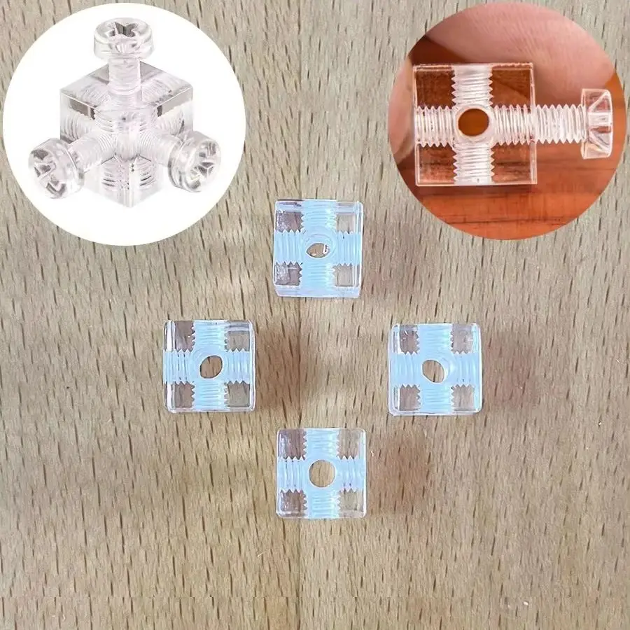 400PCS 10X10X10mm Acrylic Six Sides Fixed Block Cube Corner Braces Chassis Components for Electric Stoves Square Dishes+Screws