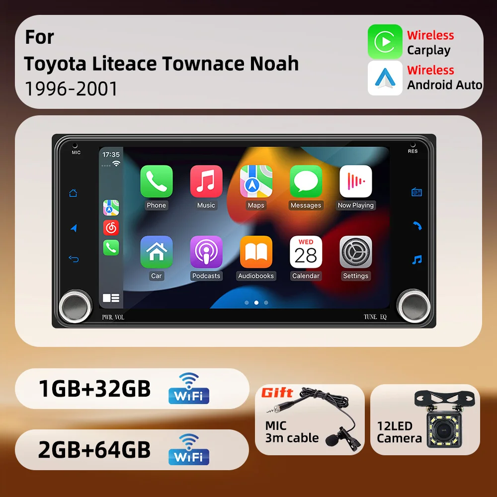 

Автомагнитола Android для Toyota Liteace Townace Town Ace Noah 1996-2001: 7-дюймовый экран, стерео, 2 DIN, головное устройство с беспроводным CarPlay