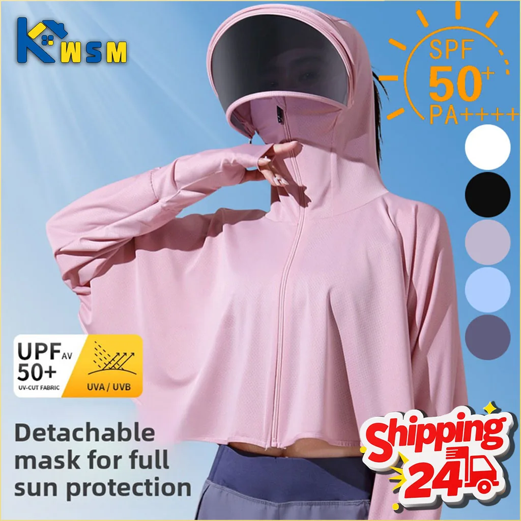 

Women UV Protection Sun Shirt Ice Silk Breathable Thin Face Mask Full Coverage Neck Gaiter for Cycling Outdoor Summer Cooling