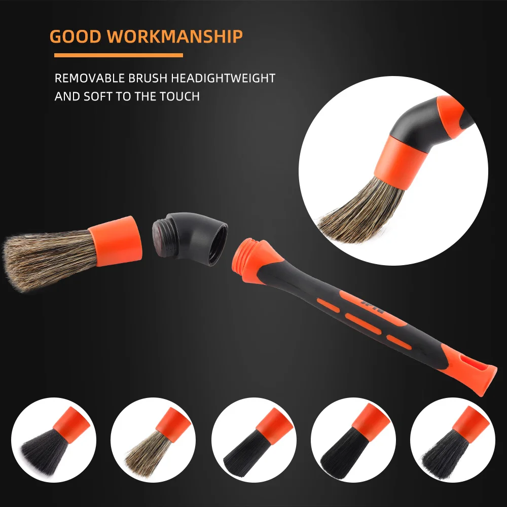 SPTA 5Pcs/Set Orange Black Mix Hair Car Detailing Brush For Dashboard Air Outlet Wheel Auto Interior & Exterior Cleaning