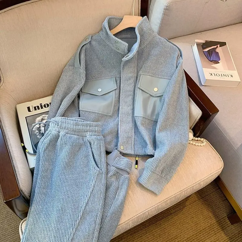 

Pant Set Women Two Piece Sets Turn Down Collar Full Sleeve Coats Sports Long Pants Elastic Waist Y2k Streetwear Work 2025