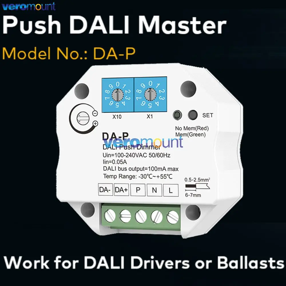Skydance DA-P DALI Push Master Dimmer AC 110V 220V Memory Function for DALI Driver Ballasts Dimming Speed Adjustable Push Switch