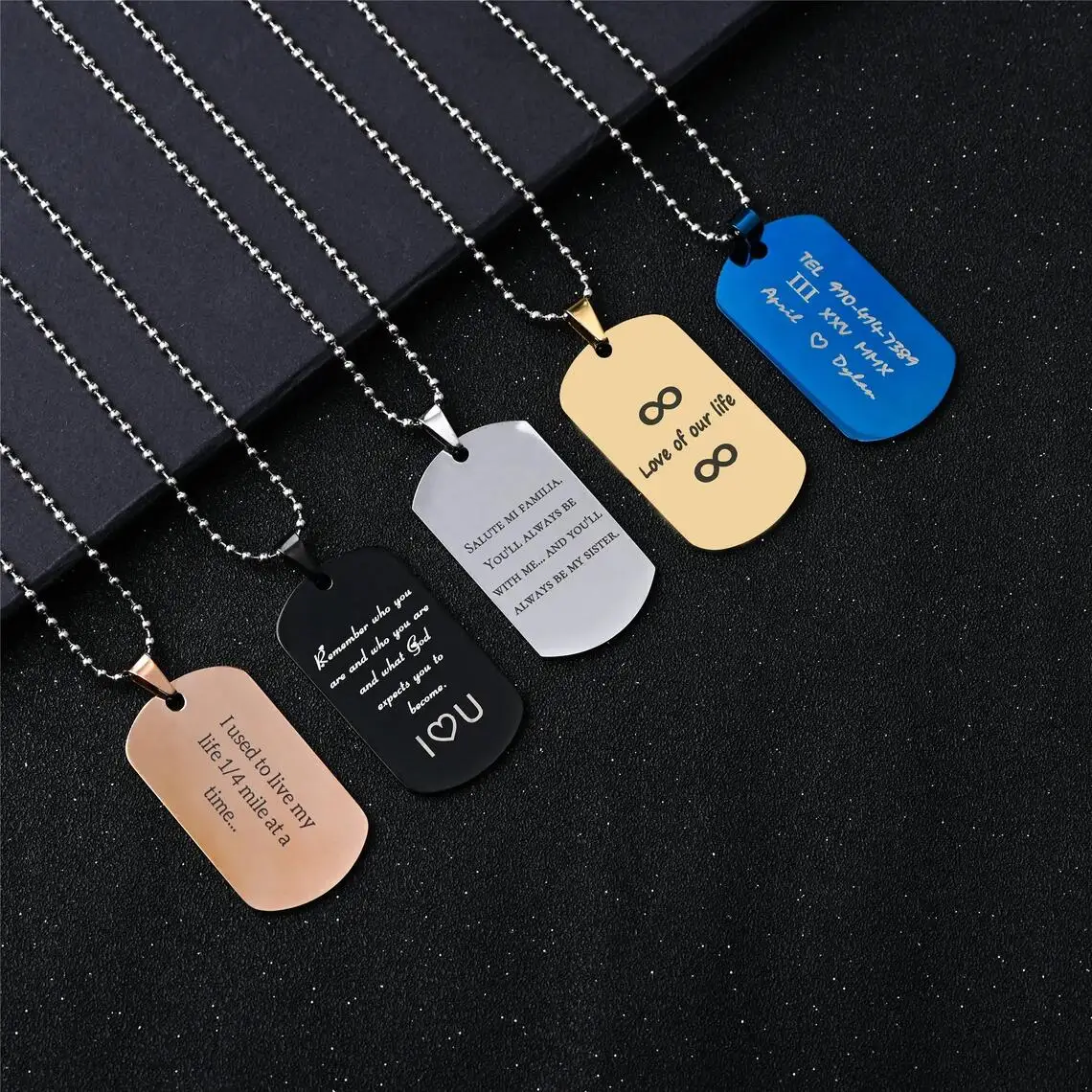 Personalized Military Dog Tags Custom name ID Tag Necklace Engraving Stainless Steel Plain Dog Tag Pendant Necklace 1.8mm Thick