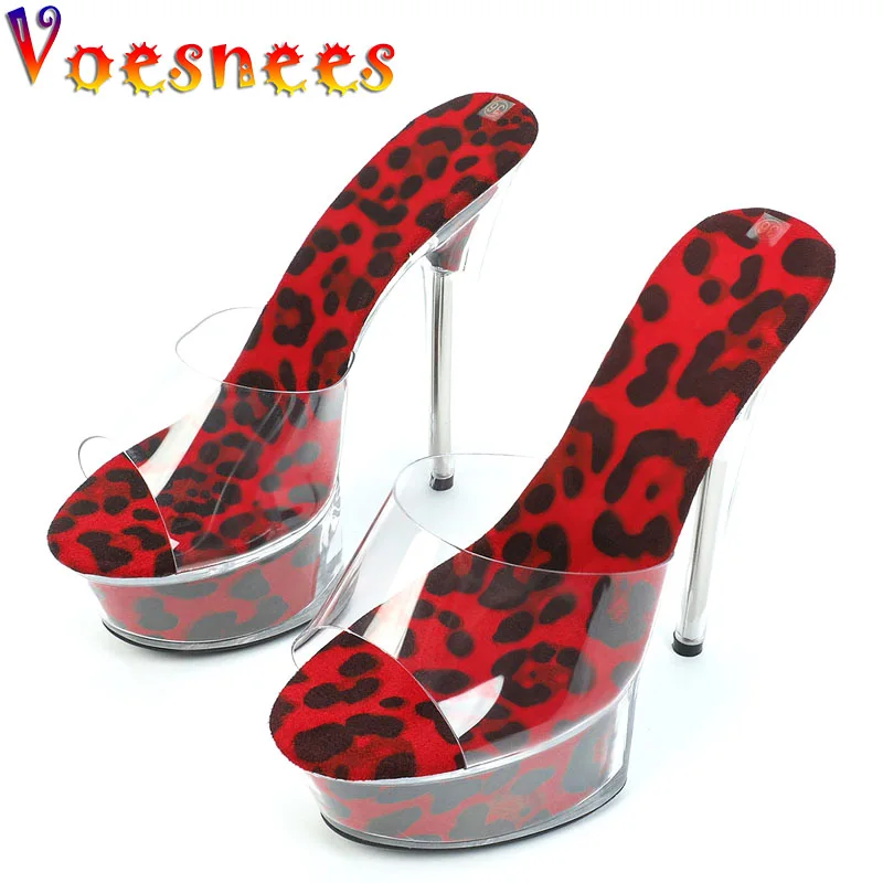 Thick Bottom Women Shoes Fashion Transparent PVC High Heels Slippers Ladies Shiny Crystal Platform Sandals 15CM Summer Stilettos